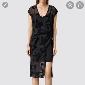 NWT! All Saints Sheer Black and Velvet Sheath